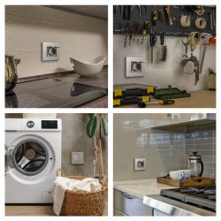 Розетка ЭРА Elegance 14-2103-16 с заземлением 2P+E Schuko со шторками с крышкой 16А-250В титан | Эра Elegance