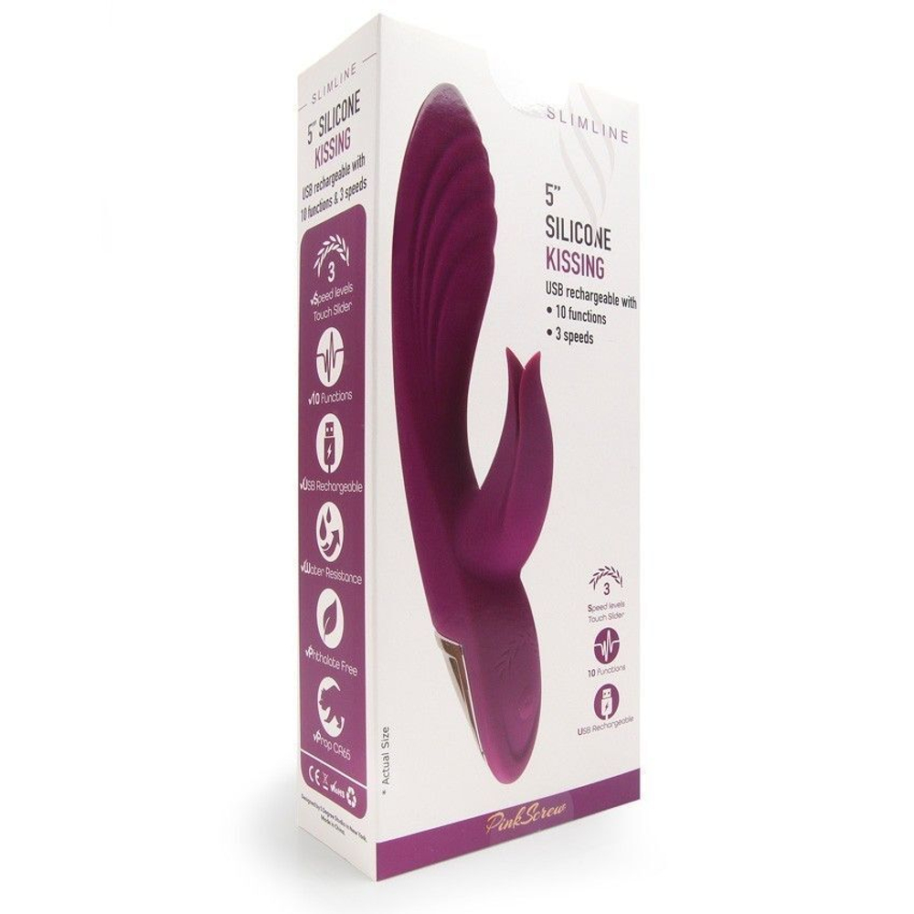 Сливовый вибратор-кролик 5’’ Silicone Kissing - 20,2 см. (Цвет: сливовый)