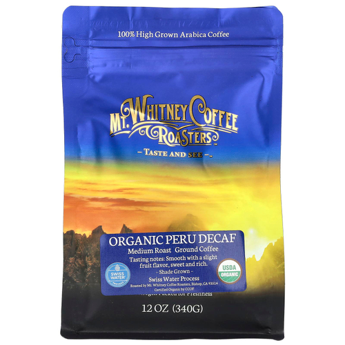 Mt. Whitney Coffee Roasters, органический кофе из Перу без кофеина, молотый кофе, средней обжарки, 340 г (12 унций)