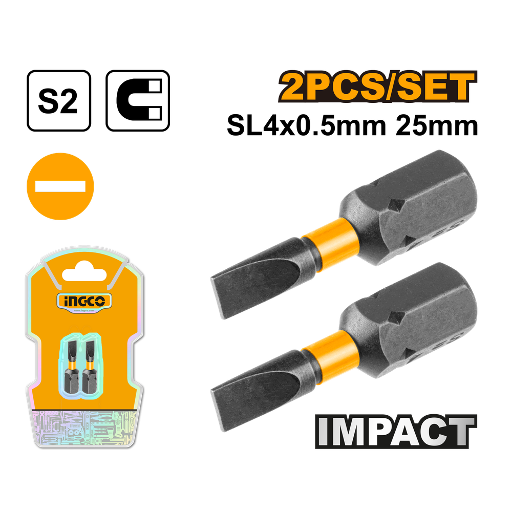 Набор ударных бит IMPACT INGCO SDBIM71SL425 INDUSTRIAL SL4х25 мм 2 шт.