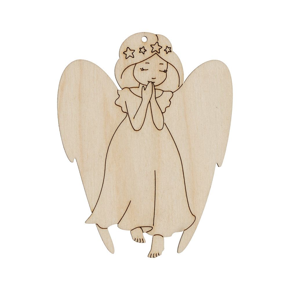Заготовка из фанеры Подвеска Ангел, 10х9х0.3 см, 01 в платье (9х7 см), Mr.Carving БА-72