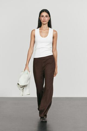 Massimo Dutti Свободные брюки из 100% льна, коричневый