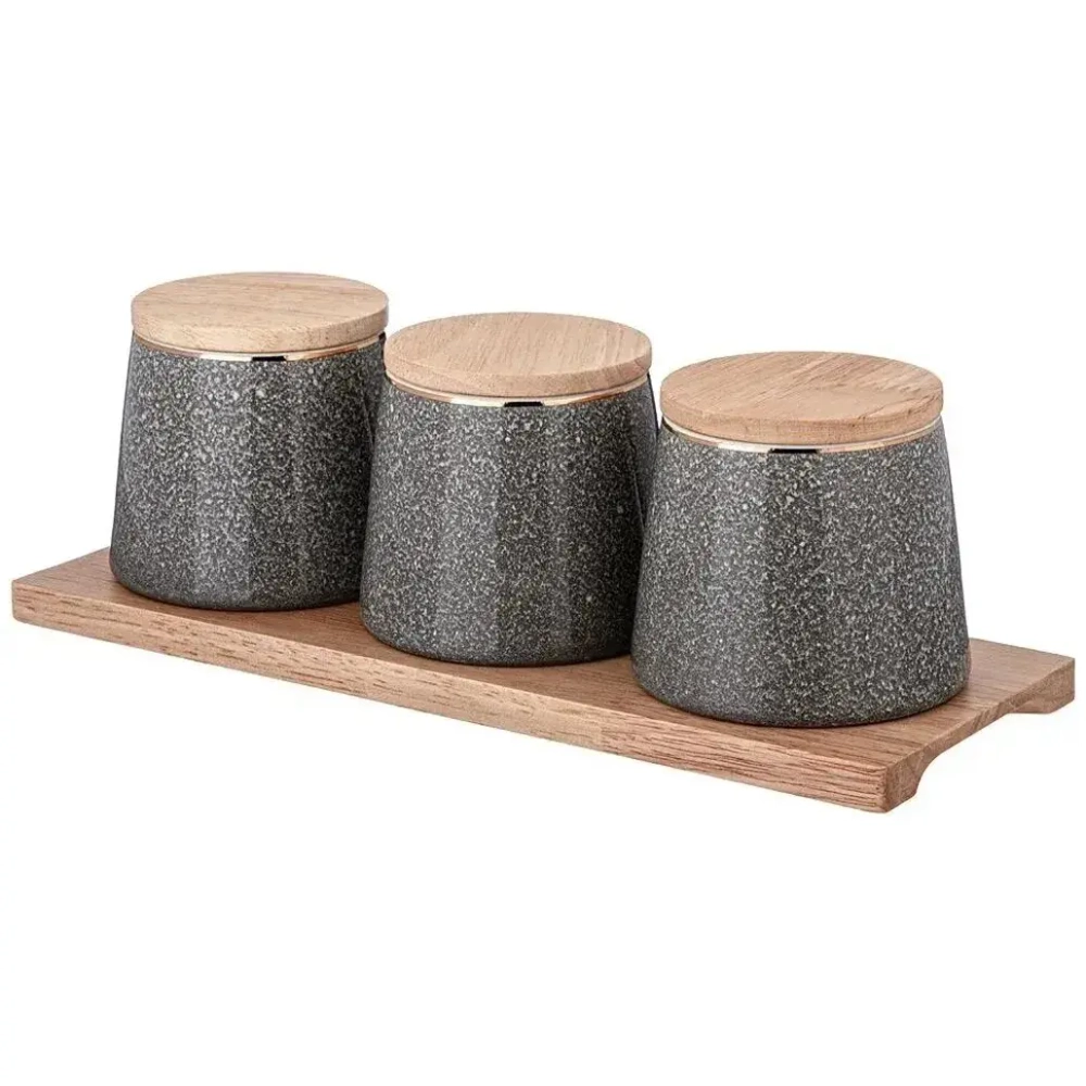 Набор для специй на дерев. подставке lefard grain 4 пр. серый