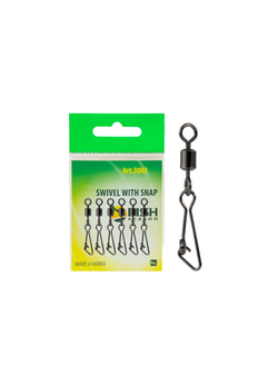 Вертлюжок рыболовный Fish Crystal SWIVEL WITH SNAP с застежкой Hooked 3003 №6 (5 упаковок)