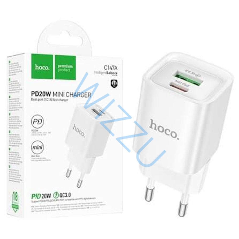 СЗУ  Hoco C147A Type-C на Iphone PD 20W цвет белый