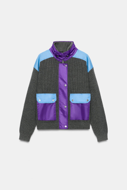 ZARA КОМБИНИРОВАННЫЙ КАРДИГАН, СЕРЫЙ