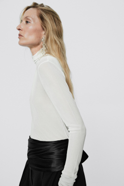 Massimo Dutti Футболка с высоким вротником из 100% шелка - Limited Edition, белый