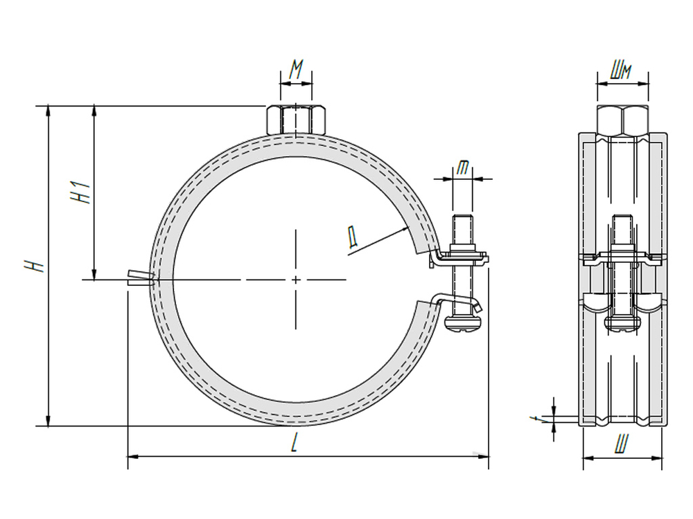 ТМС КС1 Хомут оцинкованный с epdm M8 63-67мм