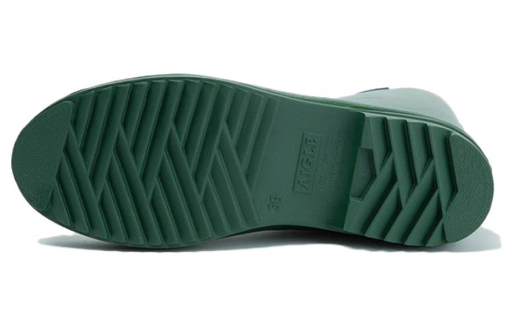 AIGLE Waterproof Abrasion Resistant Cushioning Rain Boots Women"s Green Black
