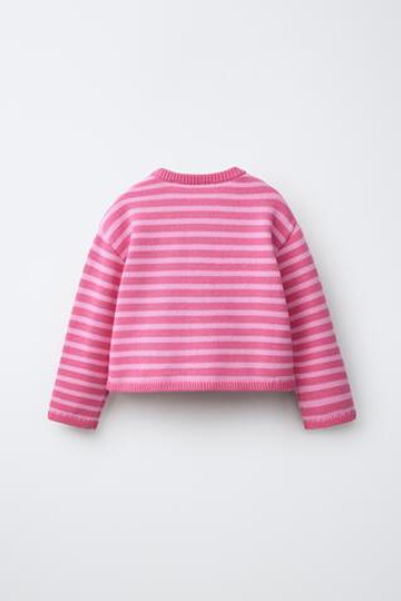 ZARA КАРДИГАН В ПОЛОСКУ С СЕРДЦЕМ, РОЗОВЫЙ