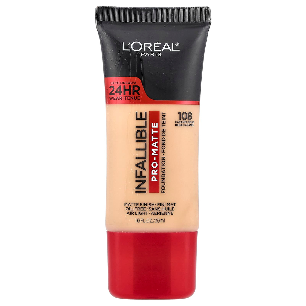 L'Oréal, Infallible, профессиональная матовая основа, 108 карамельно-бежевый, 30 мл (1 жидк. унц.)