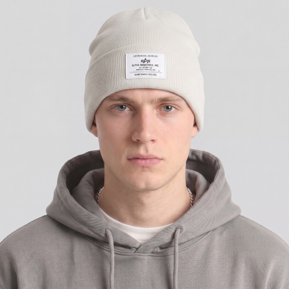 Шапка Alpha Industries Essential Beanie Dune White (Бело-серый)