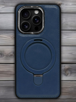 Business style чехол из кожи для IPHONE 16 PRO MAX с кольцом-подставкой и бархатной подкладкой