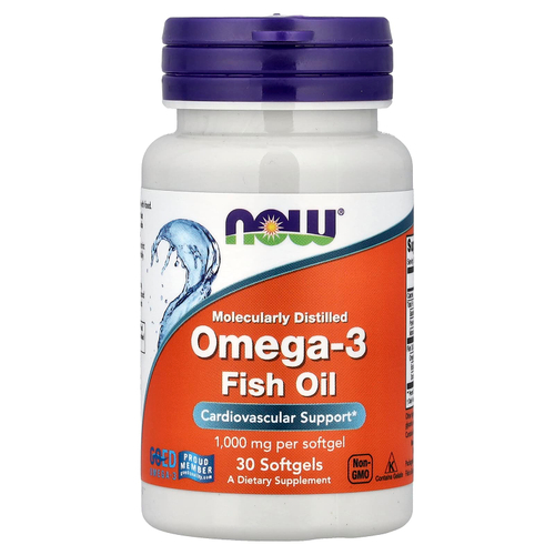 NOW Foods, рыбий жир с омега-3, 30 капсул (1 г в 1 капсуле)