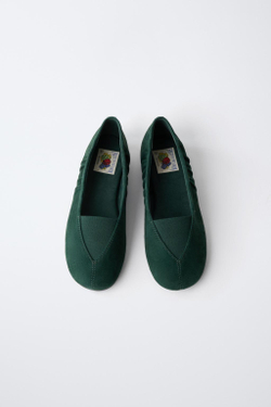 ZARA - FRUIT OF THE LOOM™ КОЖАНЫЕ БАЛЕТКИ, ЗЕЛЕНЫЙ