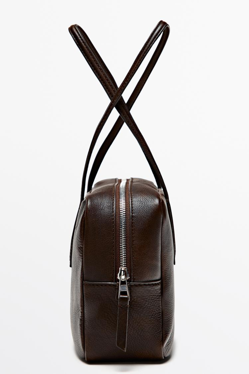 Massimo Dutti Миниатюрная цилиндрическая сумка из кожи наппа, коричневый