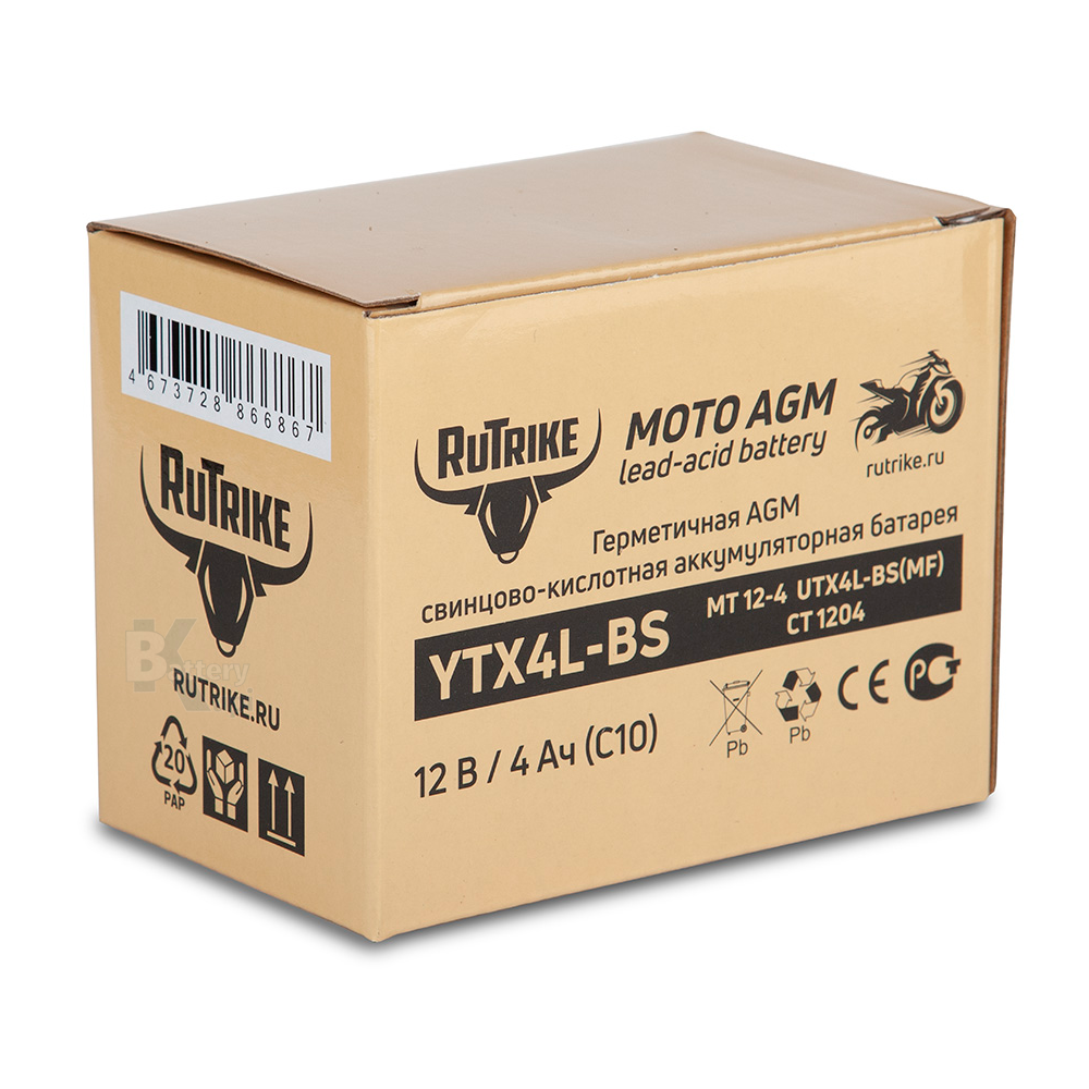 Аккумулятор Rutrike 12V/4Ah (YTX4L-BS)