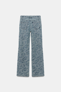 ZARA ДЖИНСЫ FLARE С ВЫСОКОЙ ПОСАДКОЙ И ЖАККАРДОМ — ZW COLLECTION, СИНИЙ
