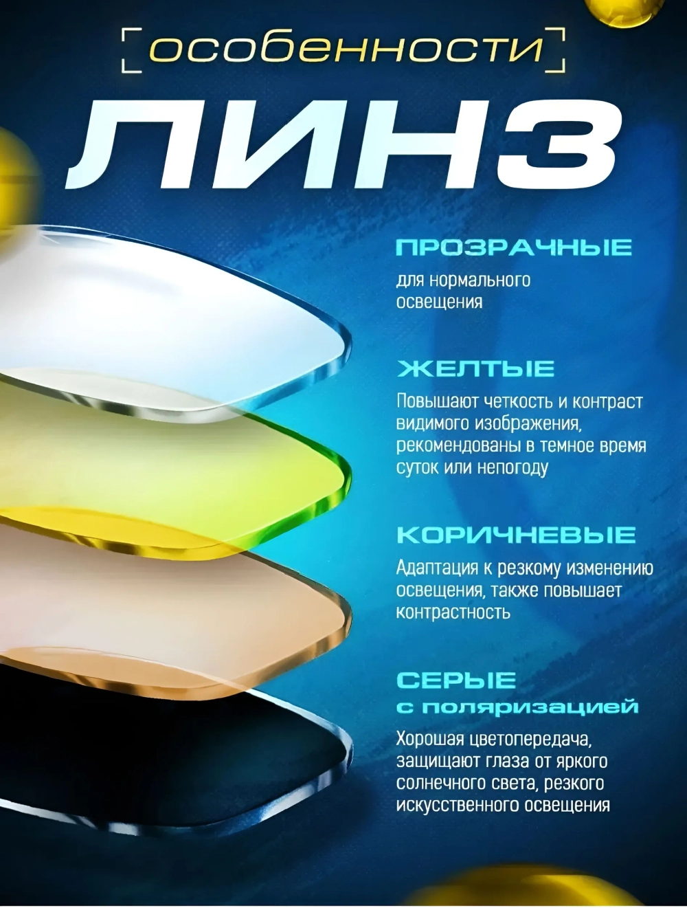 Очки тактические, 4 сменные линзы