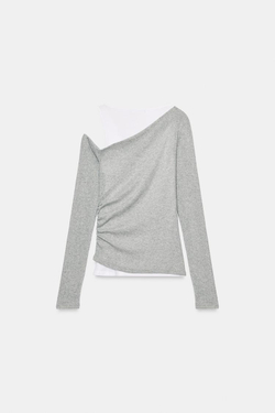 ZARA ТОП СО СБОРКАМИ И ДВОЙНЫМ ЭФФЕКТОМ, СЕРЫЙ МЕЛАНЖ