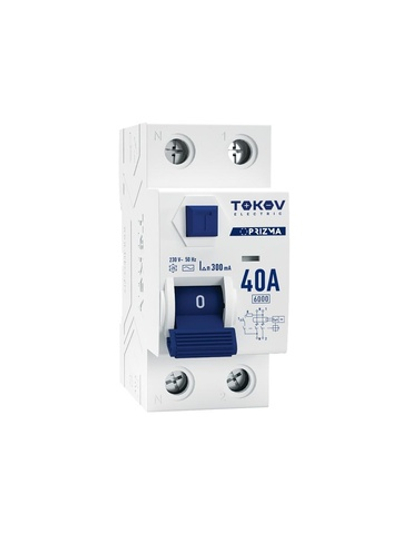Выключатель дифференциального тока (УЗО) 2п (1P+N) 40А 300мА тип AC 6кА PRIZMA TOKOV ELECTRIC TKE-PZ60-RCDM-2-40-300-AC