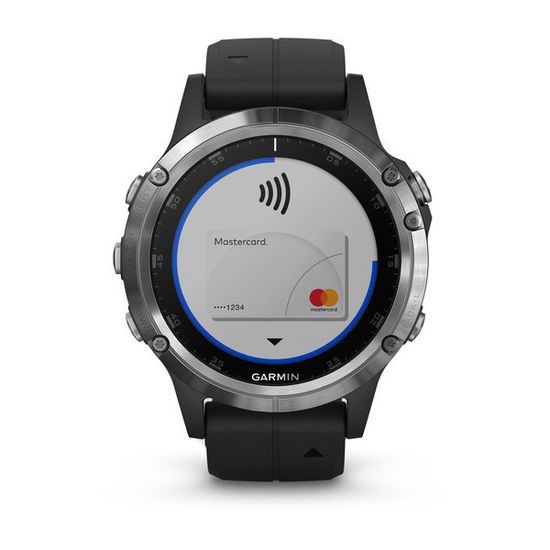 Мужские мультиспортивные часы Garmin Fenix 5 Plus - серебристые с черным ремешком 010-01988-11