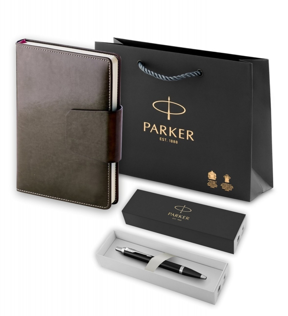 Подарочный набор: Шариковая ручка Parker IM Metal Black CT и и Ежедневник недатированный А5 черный