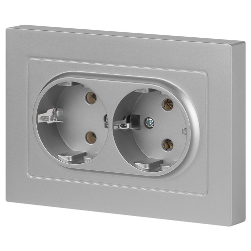 Розетка Intro Accent 6-205-03 двойная с заземлением 2X2P+E Schuko 16А-250В IP20 СУ AL/CU алюминий | Intro