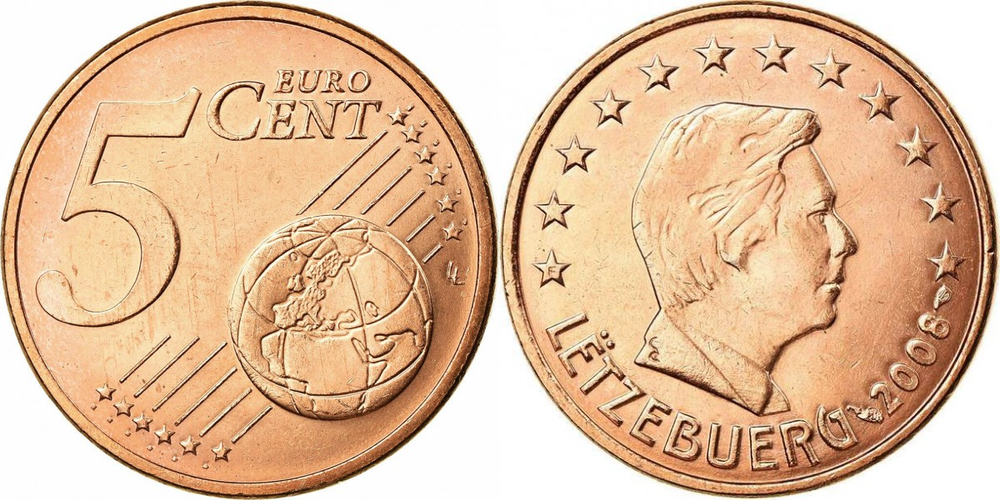 Люксембург 5 евроцентов, 2002-2024 Анри великий герцог Люксембурга XF