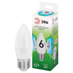 Лампа светодиодная ЭРА GREEN LINE LED B35-6W-840-E27 GL 6Вт свеча яркий белый свет E27 | Лампы cветодиодные Свеча (B/C)