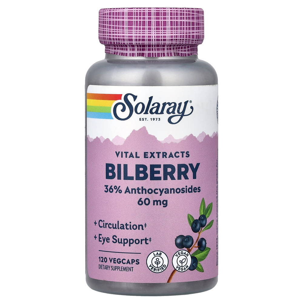 Solaray, Vital Extracts, черника, 60 мг, 120 растительных капсул