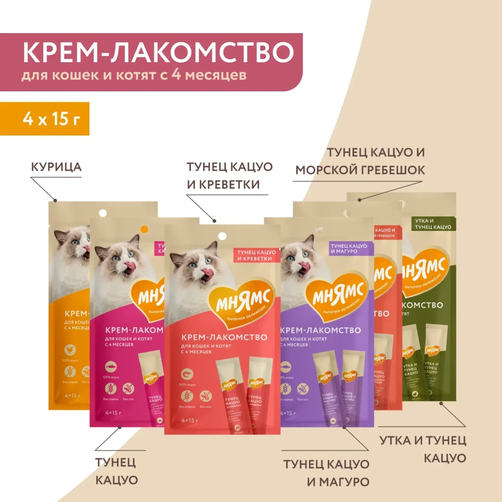 Крем-лакомство для кошек Мнямс с курицей 4 шт.*15 г