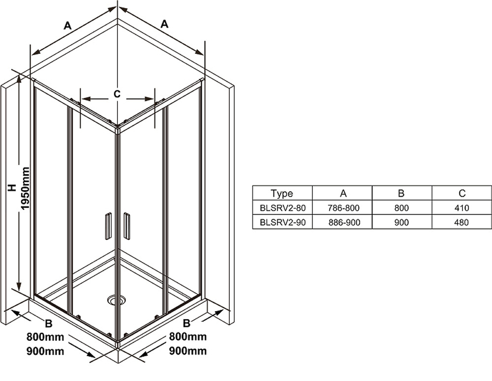 Душевой уголок Ravak Blix Slim BLSRV2-90 90x90 X1LM70C00Z1 профиль Хром стекло Transparent