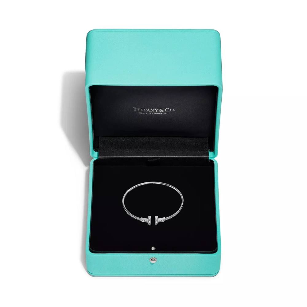 Браслет из белого золота с бриллиантами, Tiffany 💠 T Wire Collection Pave - Единственный в наличии
