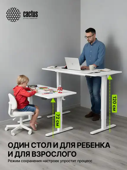 Стол для компьютера Cactus CS-EDL электропривод столешница ДСП белый каркас белый 160x72x60см (CS-EDL-WWT)