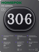 Номерок на дверь квартиры 306, для кабинета, офиса, шильдик 9 х 7 см, черный, Айдентика Технолоджи