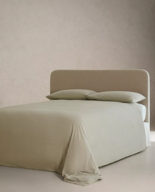 ZARA HOME ПОДОДЕЯЛЬНИК ИЗ ЖАТОГО СИТЦА В ПОЛОСКУ , ЗЕЛЕНЫЙ