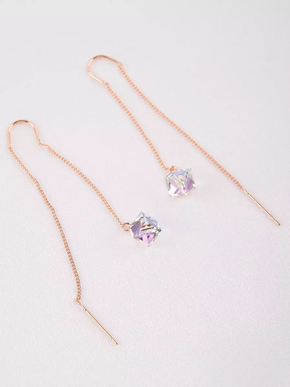 Серьги-протяжки Миражи с сиреневыми кубиками Swarovski
