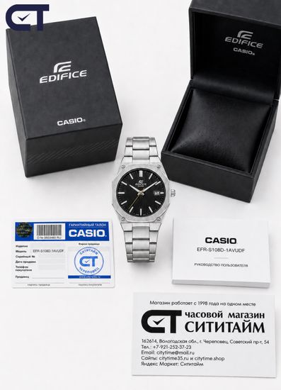 CASIO EFR-S108D-1AVUDF EDIFICE мужские наручные часы — мужская модель с черный циферблатом и сапфировым стеклом