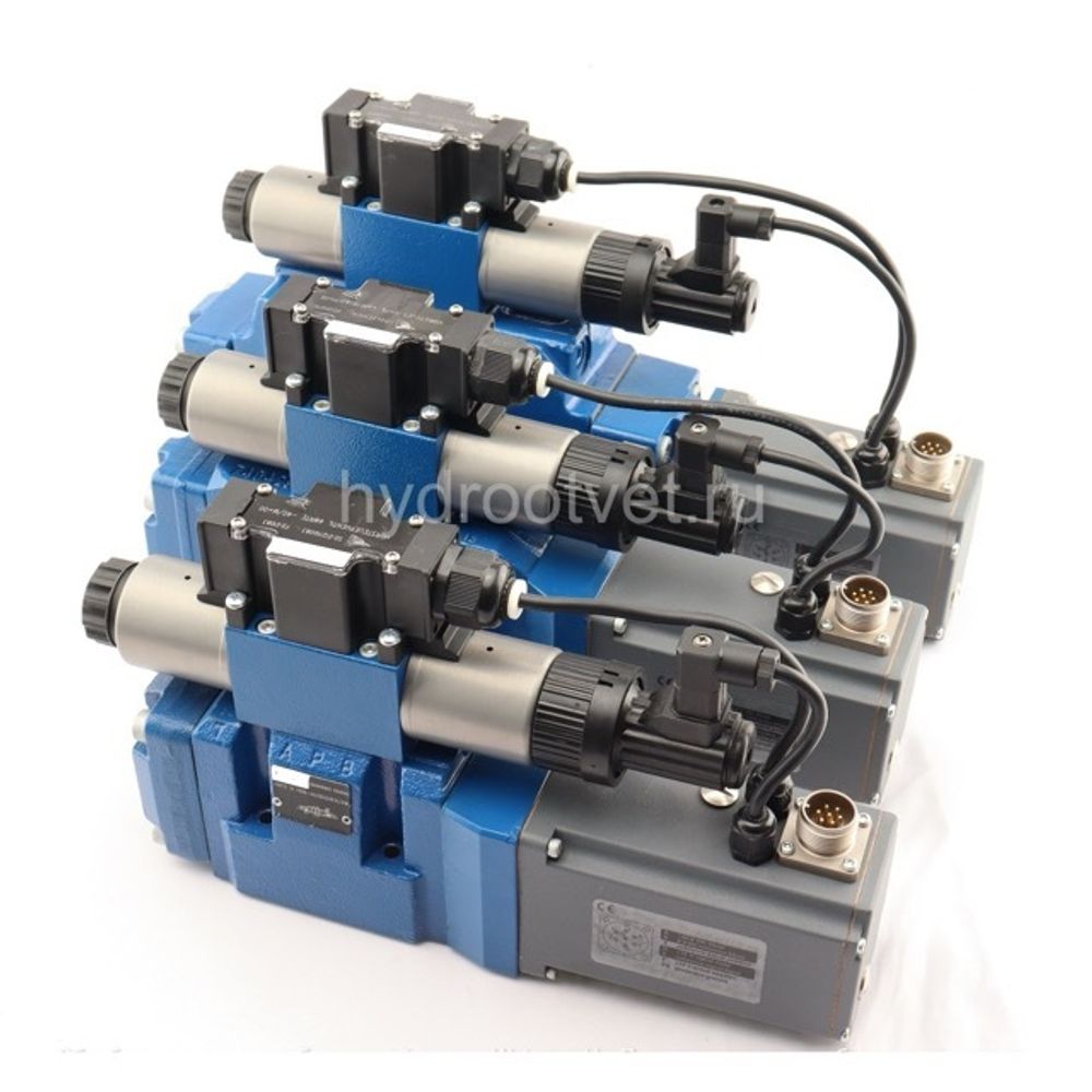 4WRTE10V1-50L-4X/6EG24ETK31/A1M - Пропорциональный быстродействующий распределитель с обратной связью по положению золотника и со встроенным усилителем (OBE), Ду10, A1 = ±10 В, номинальный расход 50 л/мин, схема V1-, каналы управления ET = X и Y - внутренние