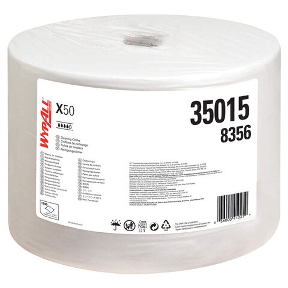 Протирочный нетканый материал KIMBERLY-CLARK Wypall X50, 1100 листов в рулоне, 24,9х34 см, белый, 8356