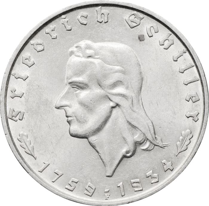 2 рейхсмарки 1934 Германия «175 лет со дня рождения Фридриха Шиллера»