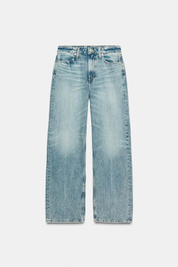 ZARA ДЖИНСЫ STRAIGHT FIT С ВЫСОКОЙ ПОСАДКОЙ — ZW COLLECTION, СИНИЙ