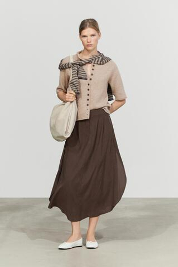 Massimo Dutti Струящаяся плиссированная юбка миди, коричневый