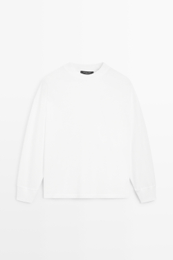 Massimo Dutti Футболка с круглым вырезом и длинными рукавами, белый