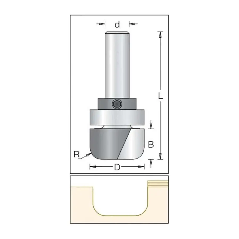 Фреза радиусная с плоским дном и подшипником D19,1x16 L67 DIMAR 1062639
