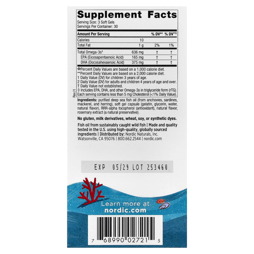 Nordic Naturals, Children's DHA Xtra, для детей от 3 до 6 лет, ягодный вкус, 636 мг, 90 мини-таблеток