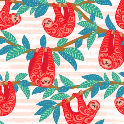 Ленивцы на ветках и полосатый фон. TROPICANA.(Дизайнер Irina Skaska)