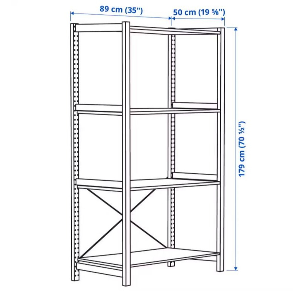 Стеллаж 4 полки Ивар №1 IVAR, 89x50x179 см, массив сосны