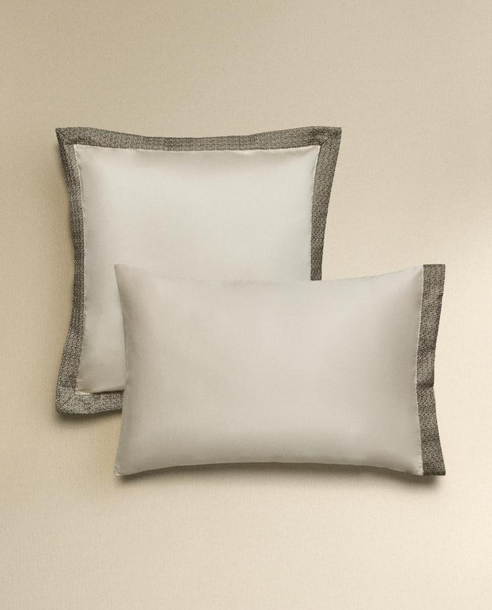 ZARA HOME САТИНОВАЯ НАВОЛОЧКА С ВЫШИВКОЙ, БЕЖЕВЫЙ